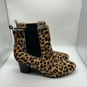 Coach and Four Tate Tan Brown Leopard Print Calf Hair Ankle Boot